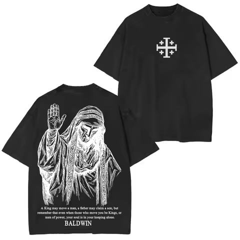 King Baldwin IV T-Shirt Men Kingdom of Heaven Jerusalem Cross Graphic Tee Vintage Washed Cotton Over