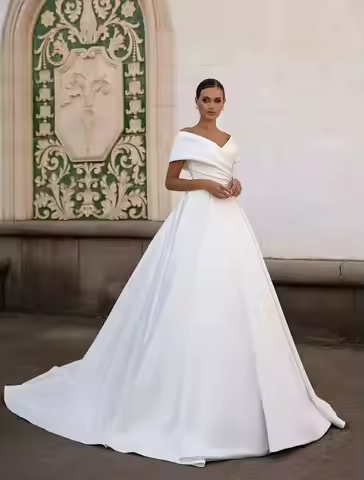 ONELIFE Off Shoulder Wedding Dress Fashion Satin A-Line Court Train Princess Bride Gowns customized 