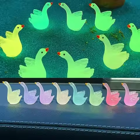 5PCS Mini Fluorescent Swan Ornament Miniature Figures Tiny Swans Resin Handicraft Micro Landscape DI
