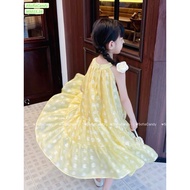 TVK144 - Beautiful 3D floral silk yellow dress - just like anyone who loves it. Size 10kg - 40kg/