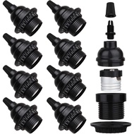 8 Pack E26 E27 Light Sockets, Black Medium Screw Base with Shade Ring, Retro Period Style Edison Lam