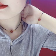 Influencer Agate Bead Bracelet Necklace Tik Tok Same Style Gold Shop Acacia Bean Bracelet Black Red 
