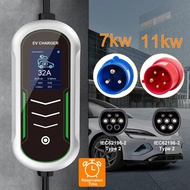 7KW 11KW EV Portable Charger Type2 IEC62196-2 EVSE Charging Box CEE Plug Appointment Time Electric V