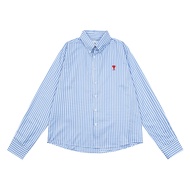 เสื้อเชิ้ตแขนยาวลายสก็อตปักลายหัวใจ AMI CLAMS ทรงหลวมสบาย ๆ สำหรับผู้ชายและผู้หญิง ผ้าฝ้ายแท้ ฤดูใบไ