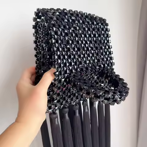 Black Beaded Bag With Fringe Handmade Beading Bag Fringe Weaving Female Bead Handbag