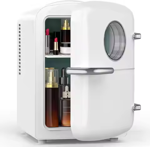 Mini Fridge for Bedroom, 4L Small Cosmetic Fridge with Observation Window, Portable Cooler Warmer fo