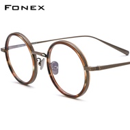 FONEX Acetate กรอบแว่นตาไททาเนียมผู้ชายย้อนยุคสำหรับผู้หญิงใหม่2023 N-026R แว่นตาแว่นสายตาสั้นแว่นตากันแดดทรงกลมแฟชั่นเกรซ