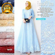 (Bayar DITEMPAT) FARASYA 85 Dress Brokat Tille / gamis qarna biru muda / GAMIS MUSLIM PESTA KONDANGAN BEST SELLER FIT TO JUMBO