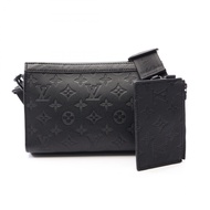 【二手】LOUIS VUITTONGaston 穿戴錢包 Monogram Shadow Noir M81115 單肩包，黑色皮革，Gaston 穿戴錢包