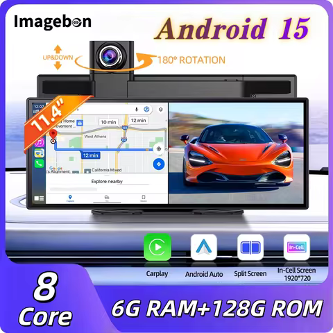 Imagebon P70 Plus Android 15 11.4" 6+128G Dual WiFi Wireless CarPlay & Android Auto Dash Cam Smart S