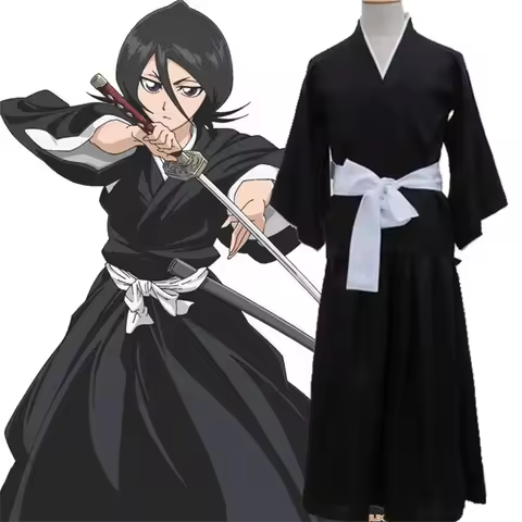 2025 Halloween Bleekmiddel Kuchiki Rukia Shinigami Cosplay Kostuum Pruik Schoenen Set Halloween Voor