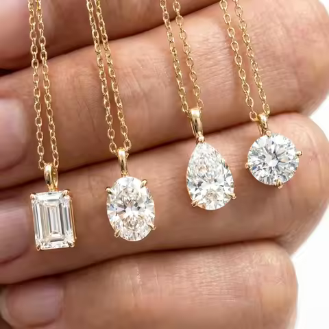 925 Silver Oval/Heart/Radiant Moissanite Diamond Pendant Necklace for Women Yellow/White Gold 1/2/3C