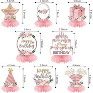 Pink Rose Gold Birthday Decorations Floral Honeycomb Centerpieces for Women Girls, 8pcs Floral Birth