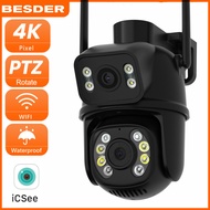 BESDER 8MP 4K กล้องวงจรปิด PTZ WiFi IP กล้องถนนกลางแจ้งเลนส์คู่ 4MP วิดีโอ Night Vision ที่มีสีสัน AI การตรวจจับร่างกายมนุษย์การติดตามอัตโนมัติกล้องเฝ้าระวังไร้สาย
