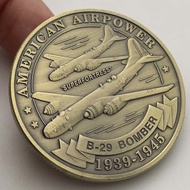 B-29 Bomber Commemorative Coin Fighter Airplane Green-Plated Bronze Medal Air Force Three-Dimensiona