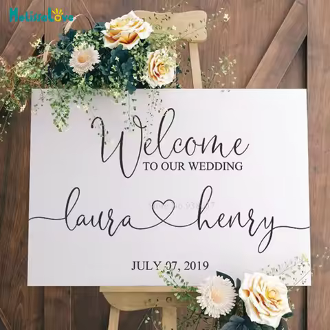 Welcome To Our Wedding Sign Heart Design Decal Wedding Reception Party Sign Welcome Removable Vinyl 