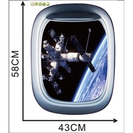 Stiker Angkasa Lepas Outside Spaceship Window 3D Wall Stickers Home Decorations Stars Planets Poster