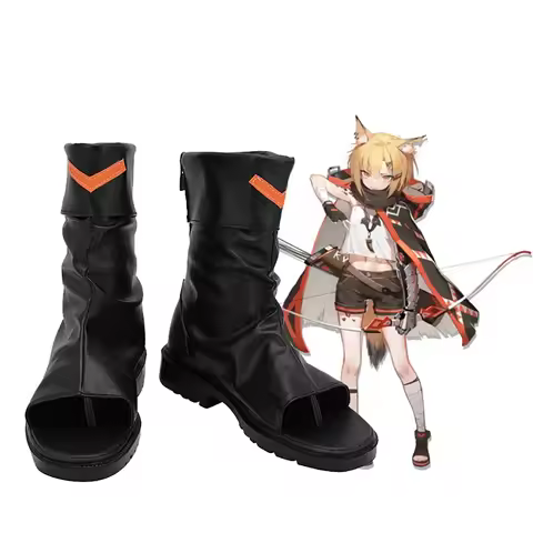 Game Arknights Vermeil Cosplay Boots Black Leather Shoes Custom Made Any Size