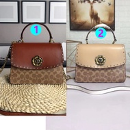 (((Ready Stock) ♞,♘,♙Coach 53349 Women's Flower Lock Handle Full Leather Handbag pouchesbag Original Coach Shoulder Bag