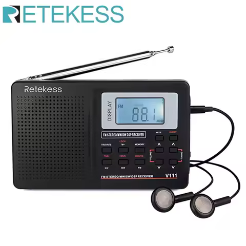 RETEKESS V111 Full Band Radio FM Stereo/MW/SW DSP World Band Receiver with Timing Alarm Clock Portab