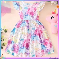 2023 New Dress for Girl Kids Children Clothing Dinosaur Butterfly Printed Color Splicing O-Neck Prin