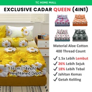 Cadar Queen Getah Keliling 4 in 1 Bed Sheet Queen Size Bed Sheet Sarung Tilam Queen Cadar Murah 床單
