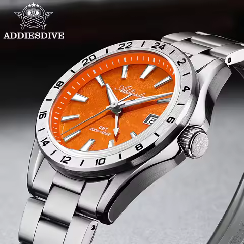 ADDIESDIVE Luxury Swiss Ronda GMT Watch 200M Water Resistant Dual Time Zone BGW9 Luminous 38mm Stain
