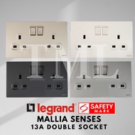 Legrand Mallia Senses Double Socket 2x13A Designer Matt Black Silver Champagne TML