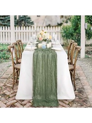10英尺鼠尾草綠色棉花布桌旗，Boho紗布桌布，乳酪布長款鄉村透明桌旗，適用於婚禮、新娘、嬰兒洗禮、生日派對、蛋糕桌、樹架裝飾