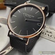 COACH蔻馳精品錶,編號：CH00077,42mm圓形玫瑰金精鋼錶殼黑色錶盤米蘭深黑色錶帶