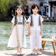 March March March White Ethnic Costume Children Girls Ethnic Style Minority Dance Costume Boys Weste