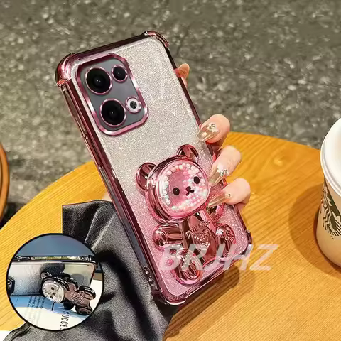 Shockproof Bear Bracket Holde Glitter Plating Case for Xiaomi Poco F8 Ultra M8 X7 F7 M6 M7 Pro C85 C