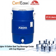 Igloo 10 Gallon Seat Top Beverage Cooler with Cup Dispenser - Blue White