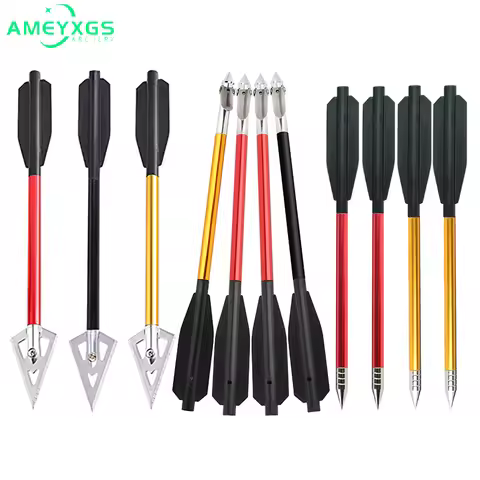 6/12pcs Archery Aluminum Tips Bolt Short Arrow Shaft Arrowhead Non-detachable for CrossBow Fishing H