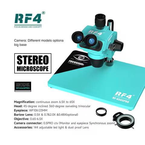 RF-6565PRO HD Trinocular Stereo Microscope Nine-speed Zoom Lock Key, Eyepiece Adjustable，Multi-layer