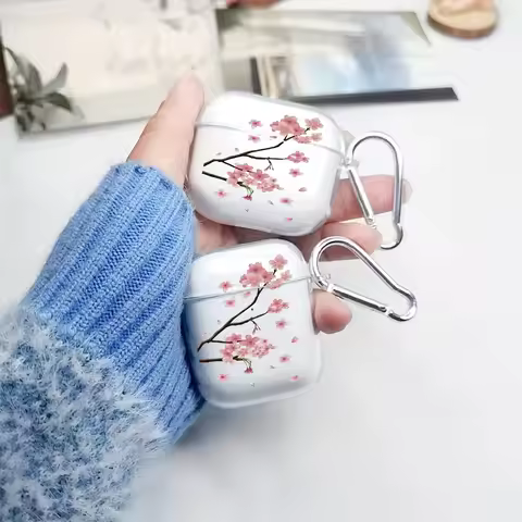 Fashion Cherry Blossoms Case For AirPods Pro3/Pro2/Pro Clear Soft Protective Cover For AirPods 2/3/4