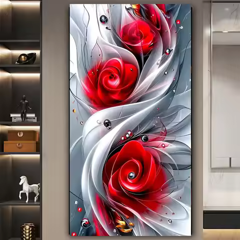 Large Size 5D Art Diamond Painting 5D Art Diamond Mosaic Art Kit - Vibrant Red Roses Perfect for Hom