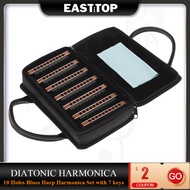 Easttop Harmonica 7 Keys Set 10 Hole 20 Tone Diatonic Blues Harmonica Mouth Organ with Case Top Grad