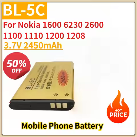 New Battery BL-5C 3.7V 2450mAh For Nokia 1600 6230 2600 1100 1110 1200 1208 2700 3100 3110 N70 Mobil