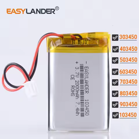 JST2.54mm 2Pin 3.7V 303450 600mAh Li-polymer Li Po Lithium Battery 403450 503450 603450 703450 80345
