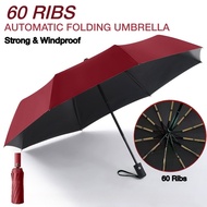 60 Ribs Large Automatic Folding Umbrella Windproof UV Protection Double Layer Rain Sun Umbrella for 