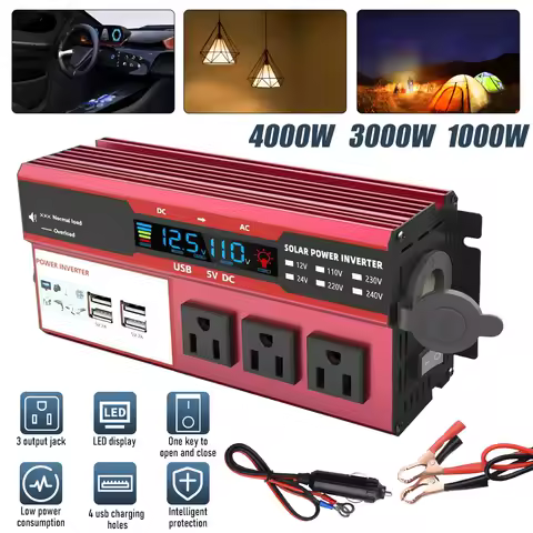 4000W Pure Sine Wave Inverter DC 12V to AC 110V Pure Sine Wave Solar Converter LCD Car Power Inverte