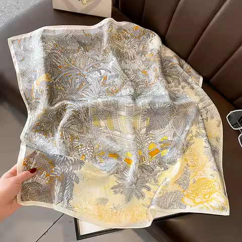 Fashion 100% Nature Real Silk Square Scarf Women Female Foualrd Neckerchief Summer Beach Scarves Sha