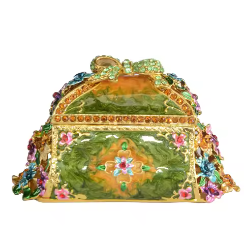 Purse Handbag Trinket Box Gems Decorative Jewelry Holder Enameled Hand Painted Jewellery Organizer