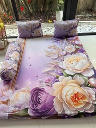 Mẫu Hoa Nền Tím - Bộ ga gối thun lạnh HYCO 5D ôm khóa kéo