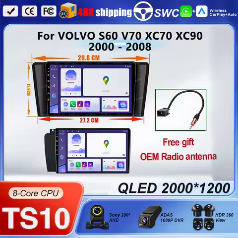 9inch For VOLVO S60 V70 XC70 XC90 2000 - 2008 Android 16 Car Android Auto Wireless Carplay Navigatio