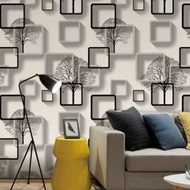 Wallpaper Stiker Dinding Motif Pohon Kotak Hitam 3D // 10m x 45cm