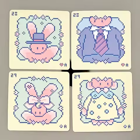 Kawaii Pixel Art Pinkish Lenormand Deck 7x7cm - 42 Cute Rabbit Oracle Cards for Divination, Square M