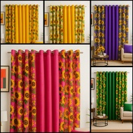 3 in 1 Ring Curtain Summer Sunflower 5ft 6ft 7ft Geena Fabric Curtain Langsir Tingkap Murah