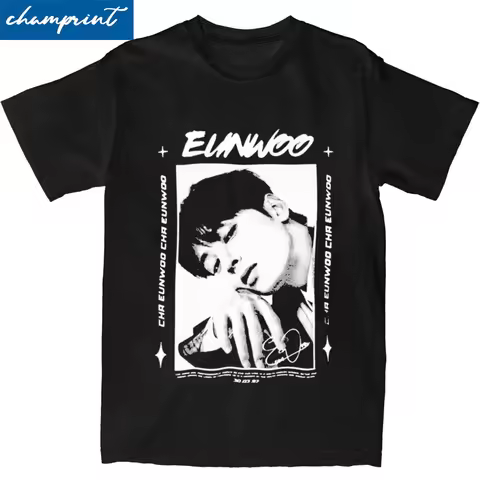Cha Eun Woo Astro T Shirt Men Cotton Tops Hip Hop Kpop Round Neck Short Sleeve